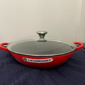 Le Creuset 5 qt. Signature Enameled Cast Iron Wok with Glass Lid in Cerise